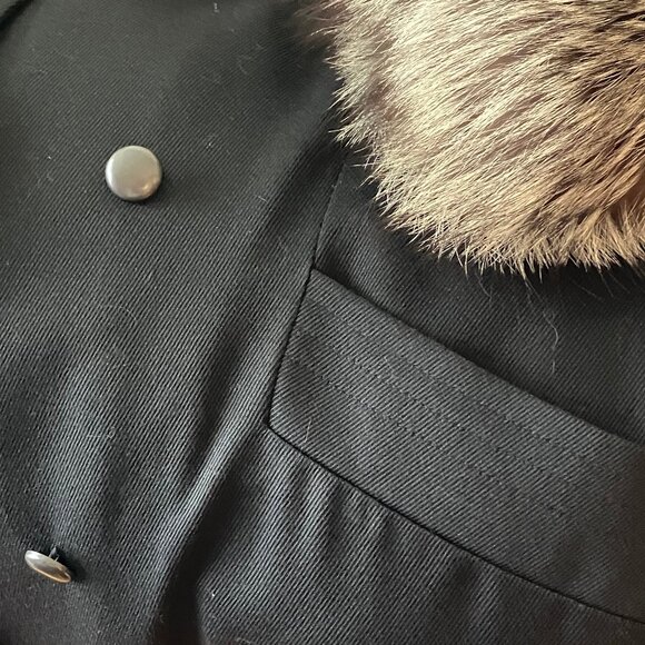 Hilary Radley black wool coat with real fur trim, size medium - Picture 2 of 6